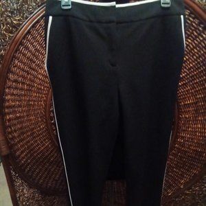 Stylish black pin striped trousers with white piping, Calvin Klein, size 10